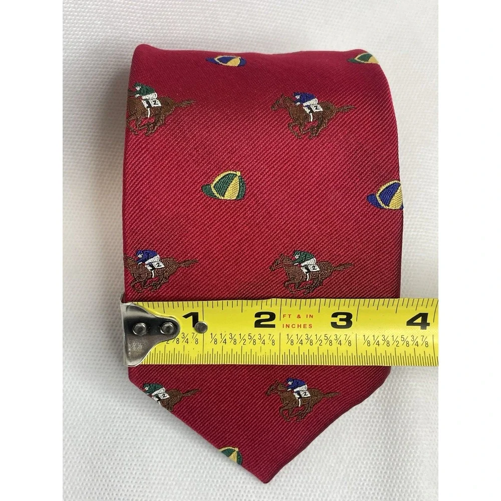 VTG Polo Ralph Lauren Jockey Tie Horse Equestrian Red Seta Silk Italian Necktie